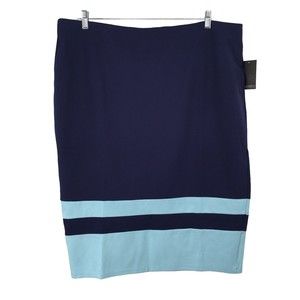 New Eloquii Colorblock Column Ponte Knit Pencil Midi Skirt Blue Stripe Size 22